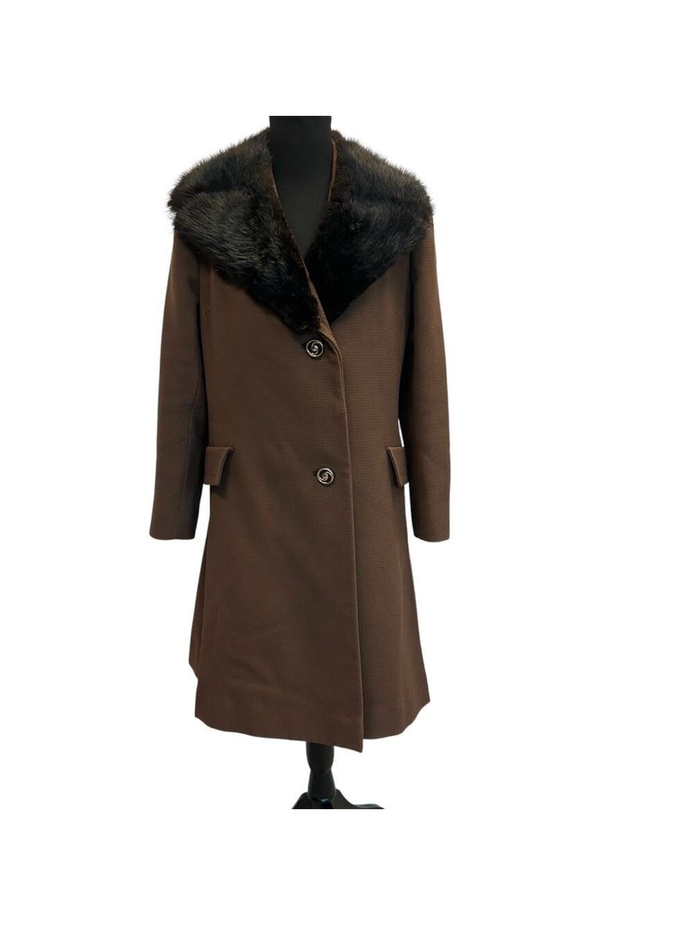 Monteselli petites by Primrose vintage 1960’s chocolate brown coat fur collar S